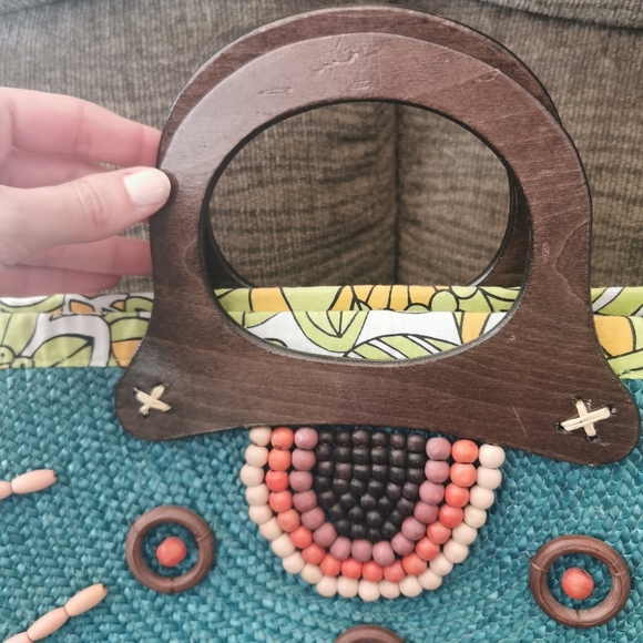 RETRO semi circular embroidered wicker straw bag giannetti - Picture 8 of 14